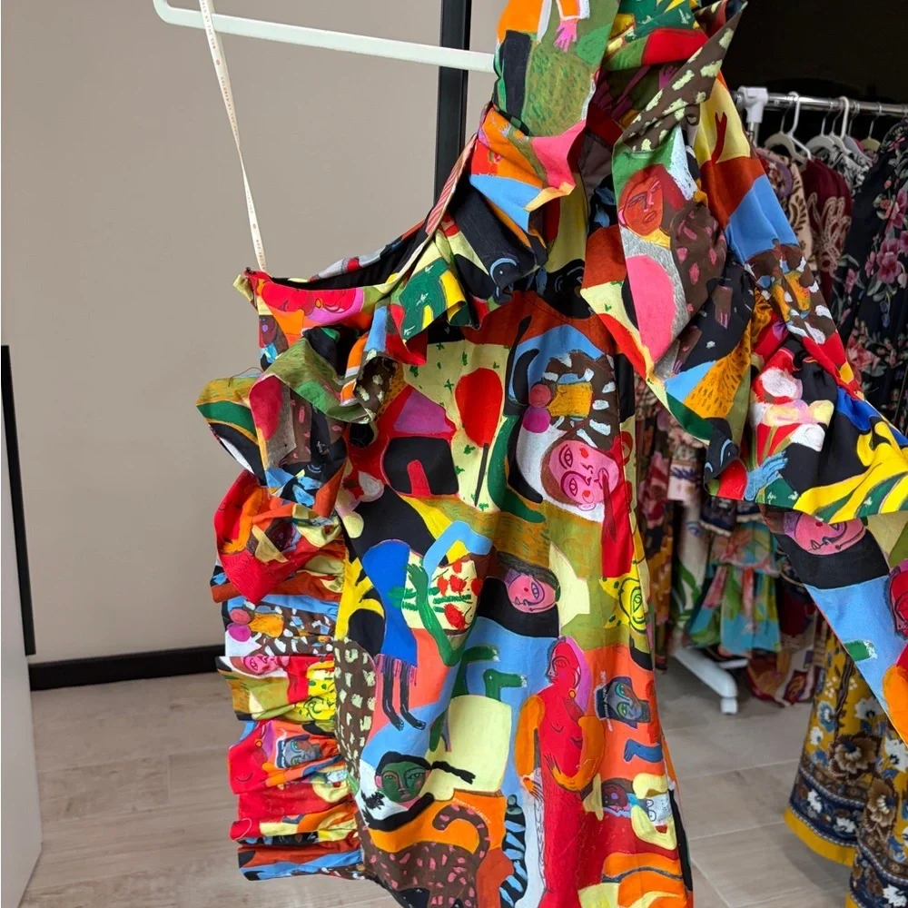 Farm Rio: Ana Leovy Farm Rio Organic Cotton One Shoulder Mini Dress - Picture 8 of 14